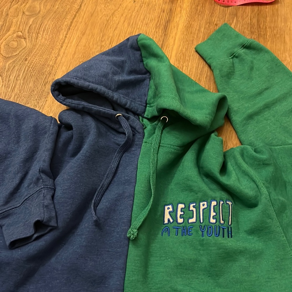 Designer Hoodie by Unxpectd | split green/blue | Respect the Youth